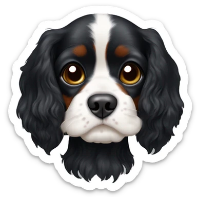 All black Cavalier King Charles spaniel with a while stripe on chest and a little bit of white on the chin. sticker