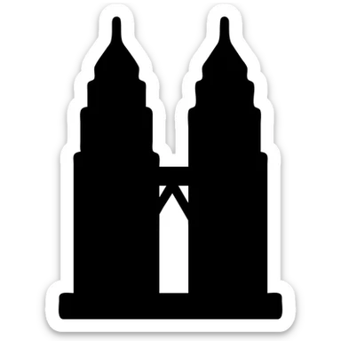 solid filled icon of the Petronas Towers with a slight perspective, suitable for slides sticker