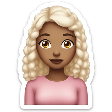 A girlie girl with nice lashes and big eyes, pouty lips with blush but natural animated ai , using her both hand do make a love symbol and saying sarange sticker