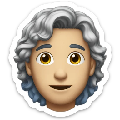 a young man with big blue lockes and he has stars sticker