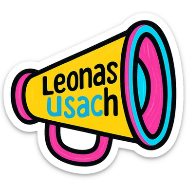 Change the text to 'Leonas Usach', maintaining the colorful and cheerful style with a transparent background. sticker