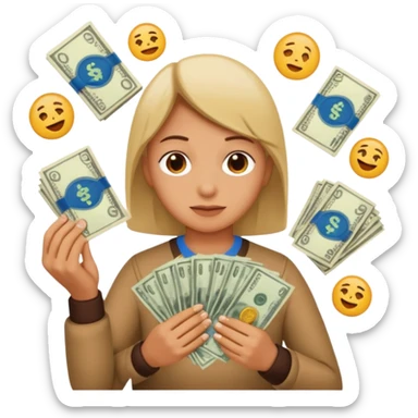 A caring parent counting money with family icons emoji sticker