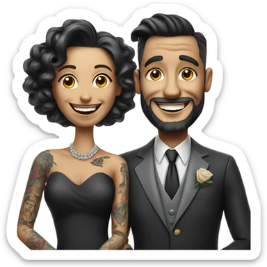 Hyper Realistic smiling tattooed couple in formal attire photo  sticker