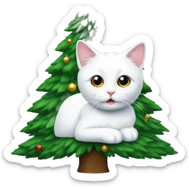 Christmas tree with a white cat under it sticker