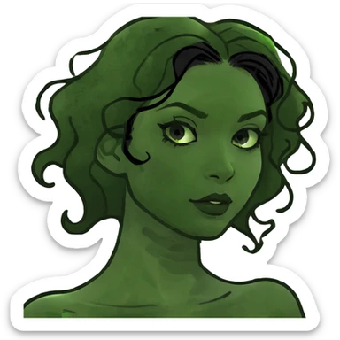 A girl with wavy black hair and makeup  sticker