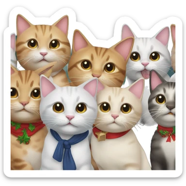 12 happy cats at a holiday party sticker