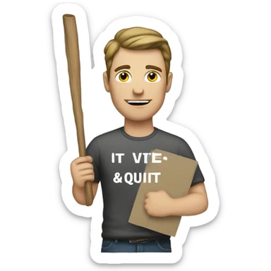 White Man holding I quit sign sticker