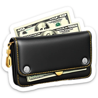 Rich emoji style black leather wallet with dollar bills, luxury money vibe, premium 3D emoji, ultra clean, high detail, no background
 sticker