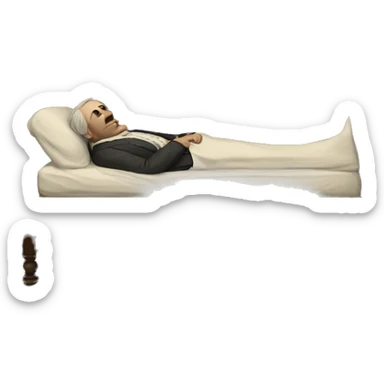 A sick man on a bed in 1870 sticker