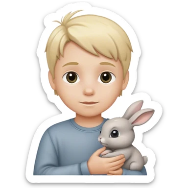 Blond kid holding grey bunny sticker