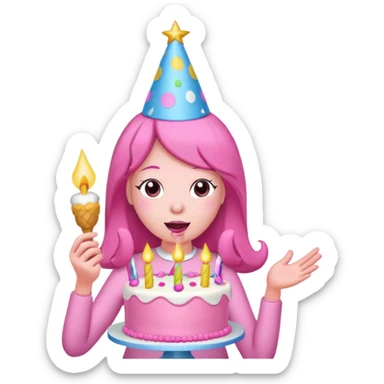 Princess Bubblegum from Adventure Time blowing on her birthday cake, cheerful, no text sticker