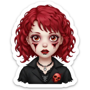 zombie girl red hair cacheado médio e franja, com piercing na boca(labret lateral), roupa gótica  sticker