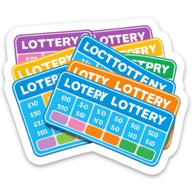Create blank lottery coupons fanned out, clean and colorful, with different header colors and simple grid sections. No numbers, no text—just empty fields and a lottery-ticket layout. Bright, modern, and on a neutral background. sticker