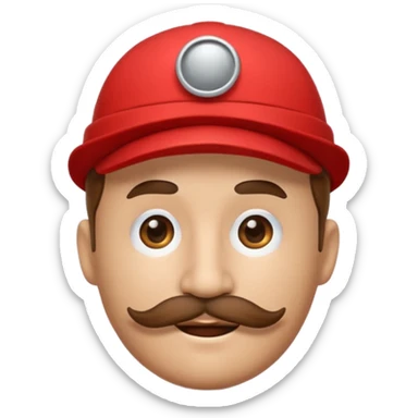round emoji face with big brown mustache and red cap with white circle emblem, 3D emoji style, 1:1
 sticker