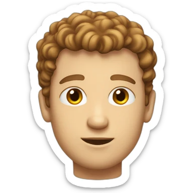 white man with short brown curly hair wearing dorky tshirt sticker