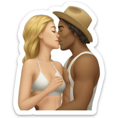 at the beach young metis man and white woman kiss love sticker