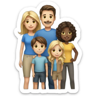 White family, 1 mom with dark hair, 1 boy with Brown hair, 2 girl with long blond hair sticker