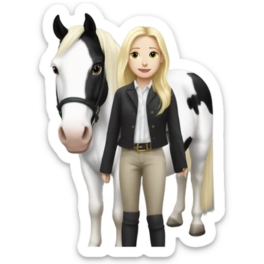 Black and white piebald horse with blonde girl on top  sticker