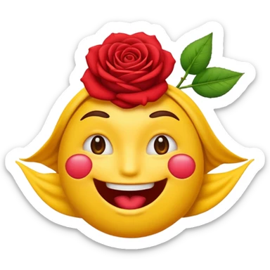 Un emoji jaune normale qui fait un clin d’œil avec une rose dans la bouche sticker
