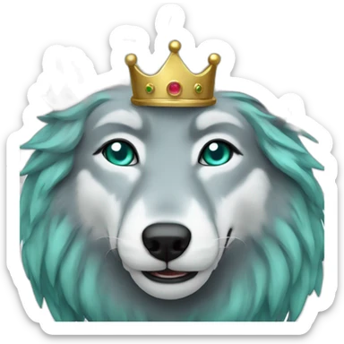 gray wolf with dark turquoise eyes with a golden crown sticker