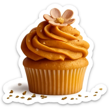 Change the icing to pumpkin color (orange, creamy and slightly glossy), keep the realistic cupcake and accessories, photorealistic style, transparent background. sticker