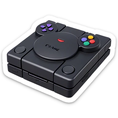 Clash of Clans aesthetic: Cinematic Playful PlayStation 1 Console Portrait Emoji, rendered in a 3D vector-style similar to standard emojis with minimal shading and bold, simplified shapes. A compact, distinct form with signature details, softly glowing with a cutting-edge console technology charm. Simplified yet unmistakably iconic, highly detailed and consistent, glowing with a soft radiance and high shine. Stylized with a touch of technological advancement and a soft glowing outline, capturing the essence of a beloved gaming relic with a friendly, playful manner! sticker