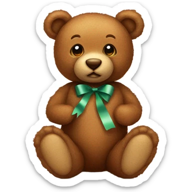 Brown teddy bear with pick ribbon sticker