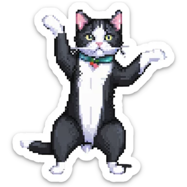tuxedo cat stretching sticker