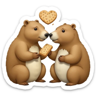 capybara and an snow bear eating biscuits with each other sticker