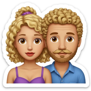 sarı saçlı kıvırcık kahverengi gözlü güzel dudaklı kızla kıvıcık kısa saçlı kahverengi çenesinde sakal ve bıyık olan kısık gözlü erkek aşk emojisiyap sticker