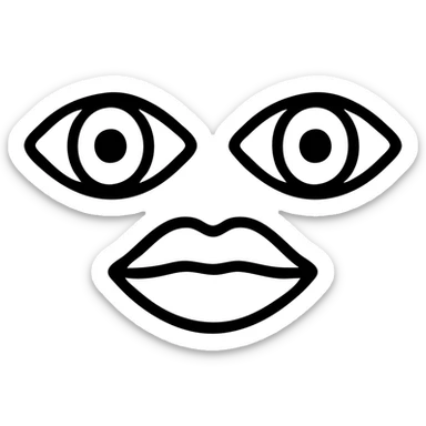 A symmetrical face with two large eyes and a pair of lips in the middle, arranged in a row (👁️👄👁️) sticker