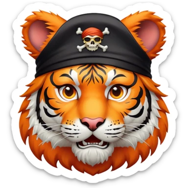 Tiger pirate captain with hat and eye patch sticker