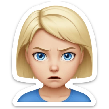 a girl blue eyes short blonde hair looking angry sticker
