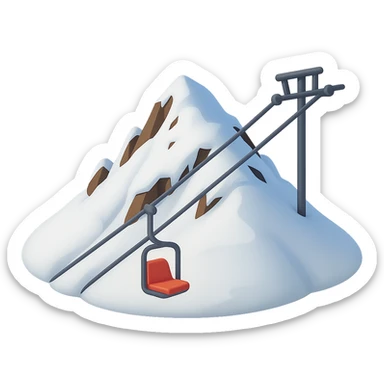 Add a ski lift on one side of the snow-covered hill emoji. Keep the background transparent. The style should match the original snow-covered hill emoji's look. sticker