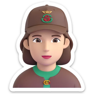 man with medium-length brown hair, Gucci cap sticker