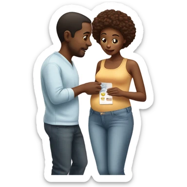 couple looking at pregnancy test sticker