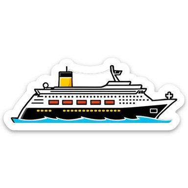 cruise ship, cartoon sticker style sticker