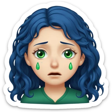 Girl with long  curly dark blue hair, green eyes, and very fair skin.crying sticker
