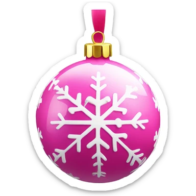 Playful pink Christmas bauble with a snowflake design and ribbon sticker