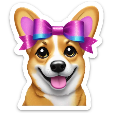 Lisa frank glitter corgi with ribbon bow on head sticker