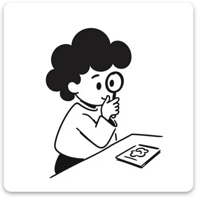 a child peering through a magnifying glass, hand drawn doodle style sticker