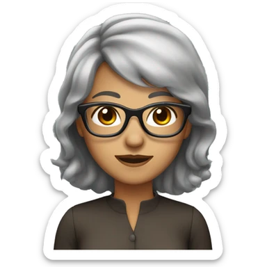 Lady with black and gray hair,  light brown eyes with brown glasses sticker