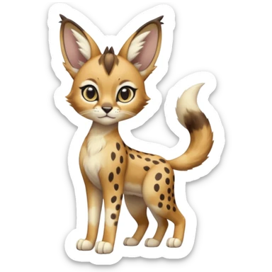 Big-eared big-eyed cute realistic animalistic feral digitigrade 4-legged anime-styled Meloetta-Caracal-Sergal-Serval-hybrid-fusion-creature-animal, full body sticker