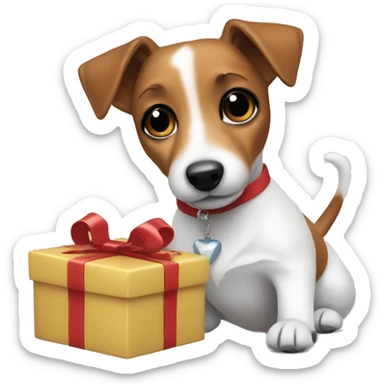 Jack russell opening gifts sticker