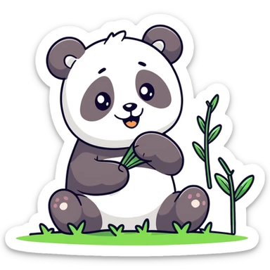 A panda eating grass sticker