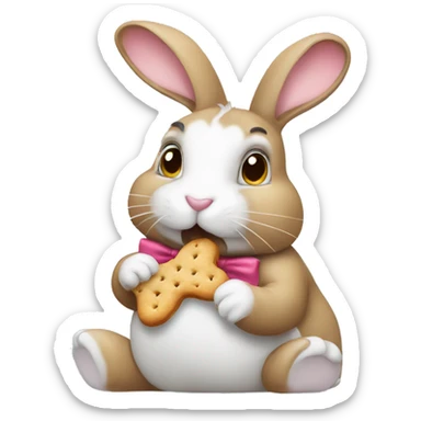 rabbit eating biscuit with bow  sticker