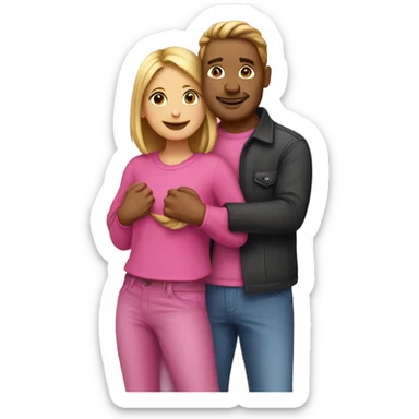 A guy and a girl hugging dressed in all pink sticker