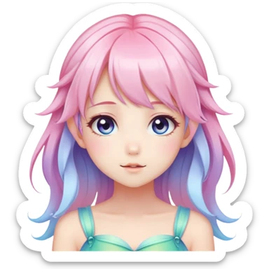Gorgeous Beautiful Blushing Petite Colorful-Shiny-Pastel-Fairy-Anime-Girl with beautiful gradient pastel hair aesthetic sticker
