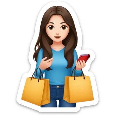 Brunette girl with long hair shopping  sticker