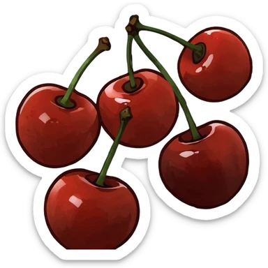 3D style pair of glossy red cherries with green stem sticker